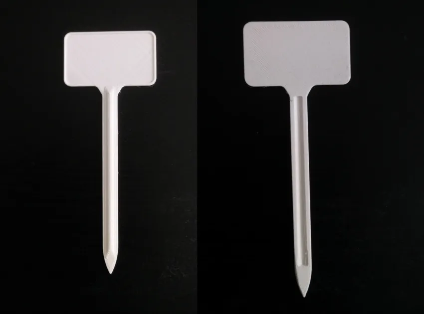Foto de referência de etiqueta de jardim impressa em 3D