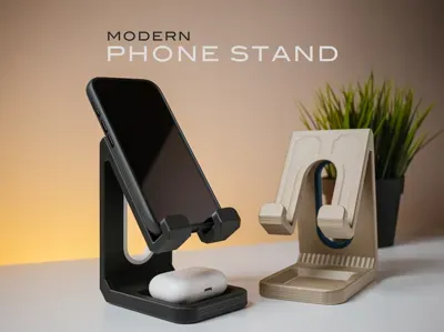 Imagem de referência do modelo 3D Suporte compacto para celular; foto ilustrativa, cores finais azul ou azul com verde.